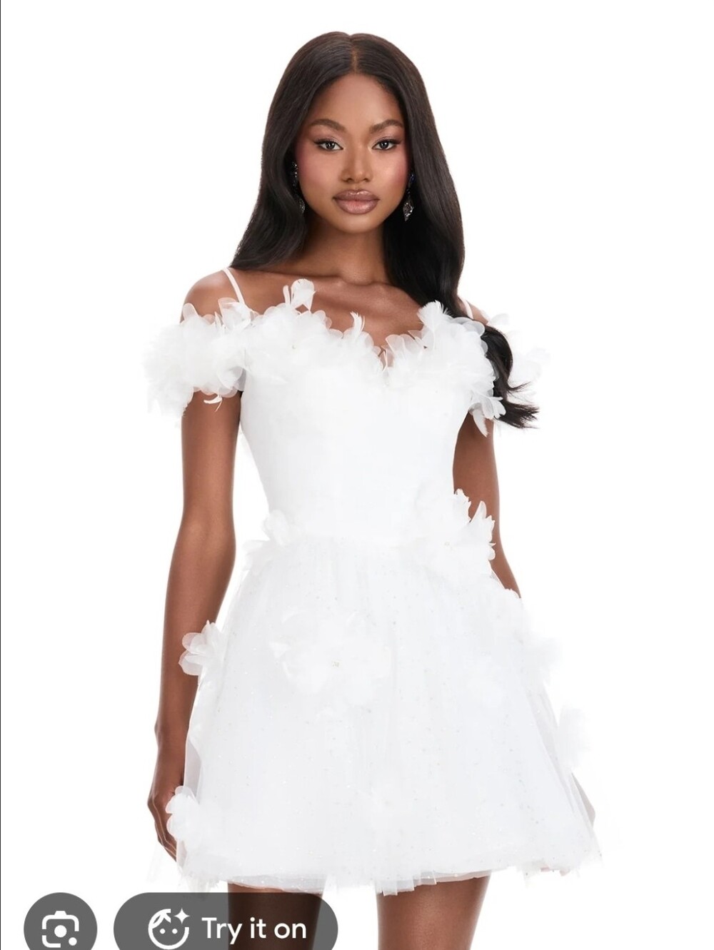 SZ 6-Ashley Lauren 4818 White Feather Neckline Sequin Tulle Mini Dress 6 NWT